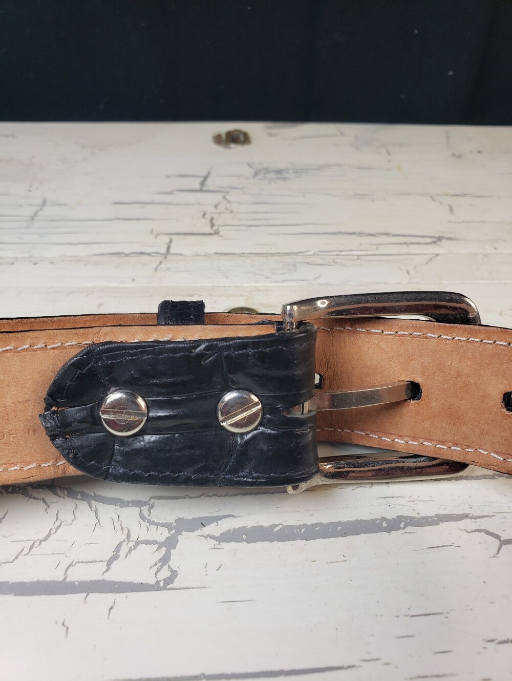 Genuine Caiman Alligator Leather Belt in Black - Men's size 34 - Picture 9 of 13